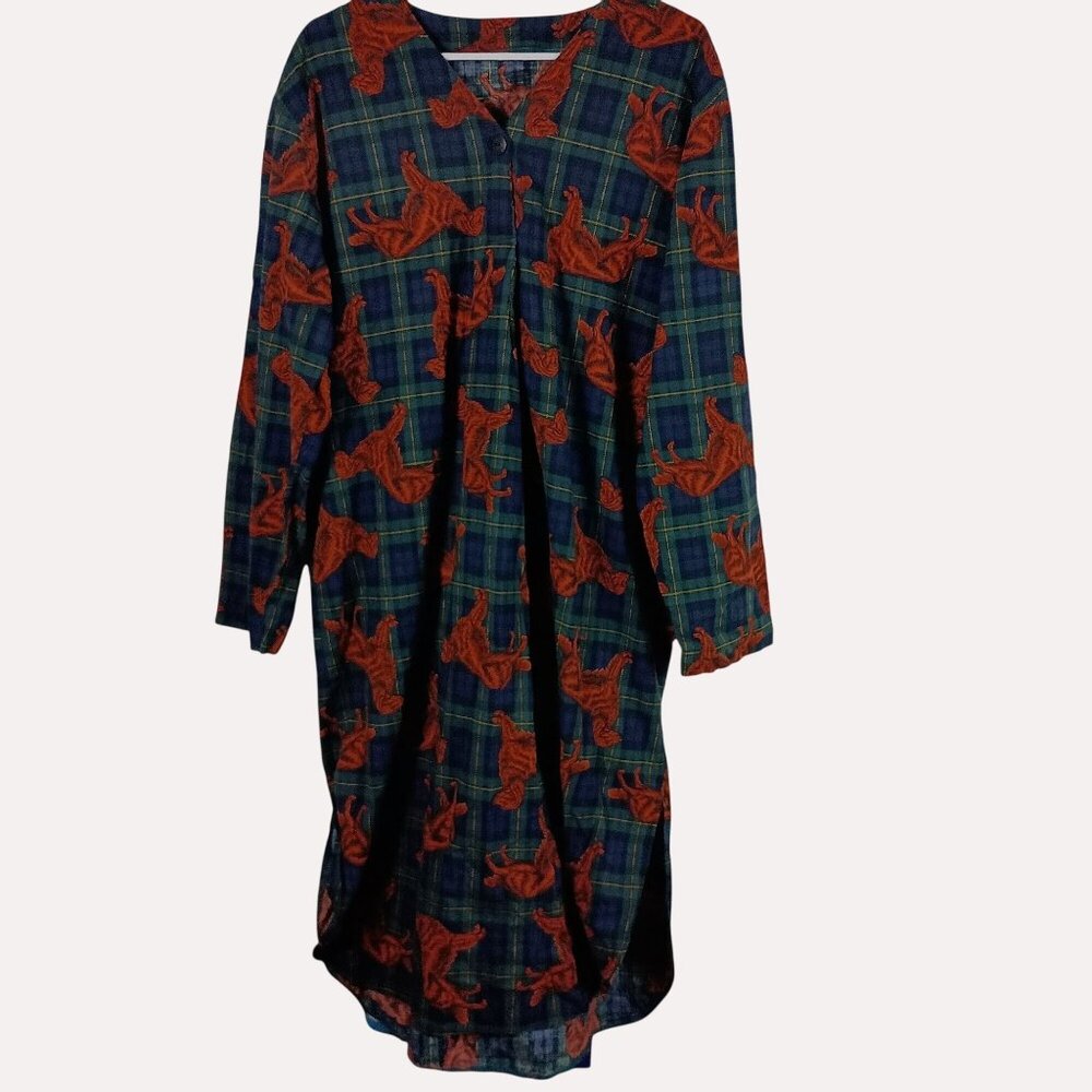 Handmade Vintage Nightshirt Unisex L Plaid Dog Print Grandpacore Cottagecore wd